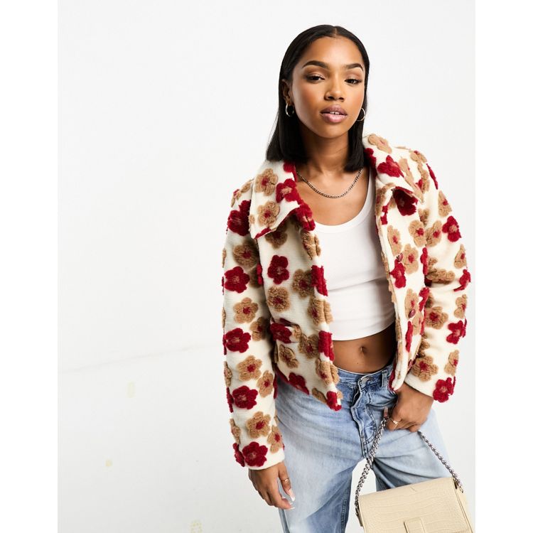Rose Floral Faux Shearling Jacket