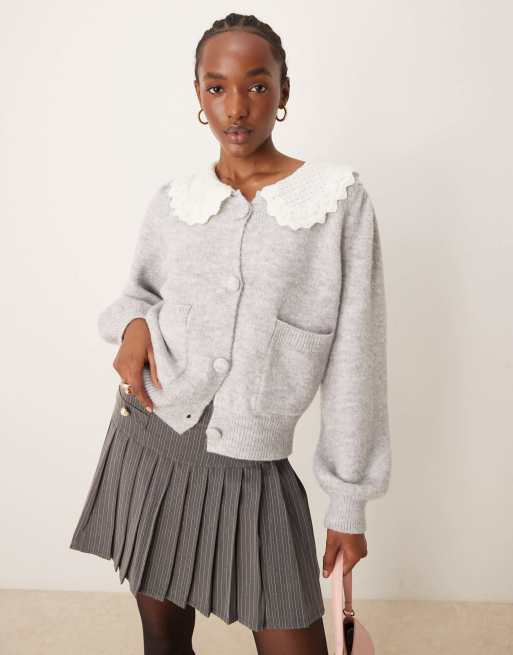 Grey fluffy cardigan hotsell