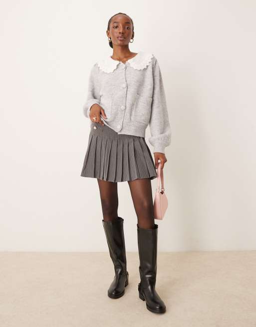 Neon Rose fluffy collar detail cardigan in grey | ASOS