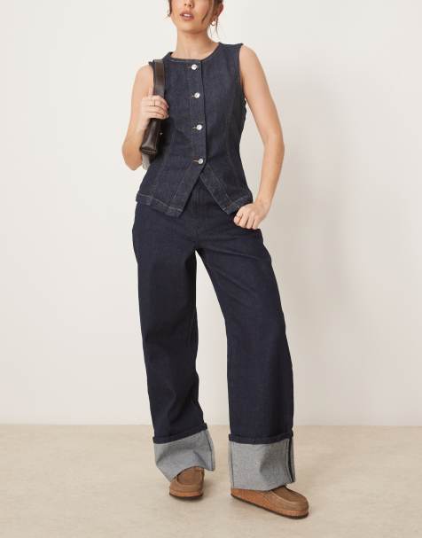 Neon Rose – Gerade geschnittene Jeans in Indigoblau mit umgeschlagenem Saum - view 1