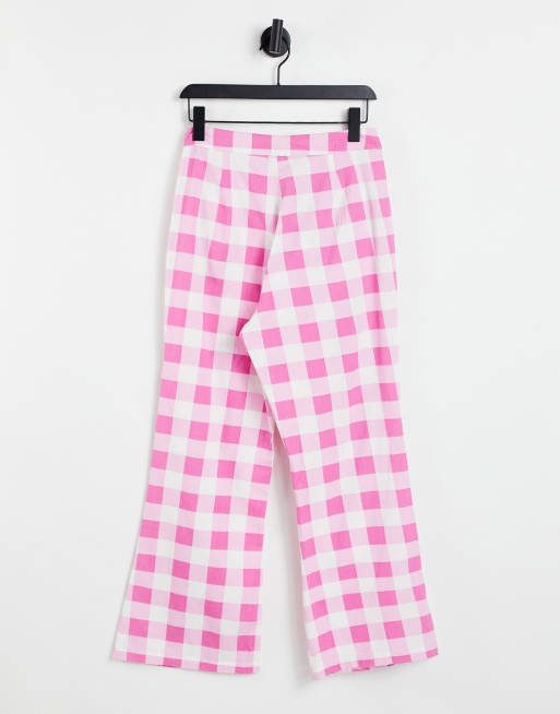 Neon Rose - Geruite kick flare-broek met zakken met ruches langs de randen, deel van co-ord set
