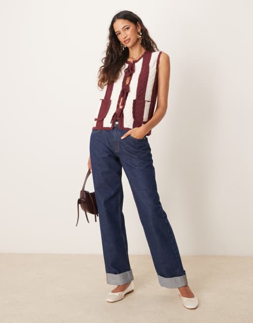 Neon Rose - Gilet a trecce color panna e bordeaux a righe, 4 di 4