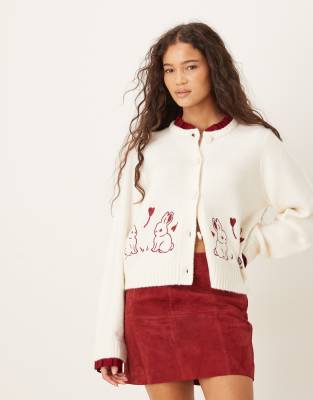 Neon Rose - Gilet avec motif lapin - Crème-Blanc