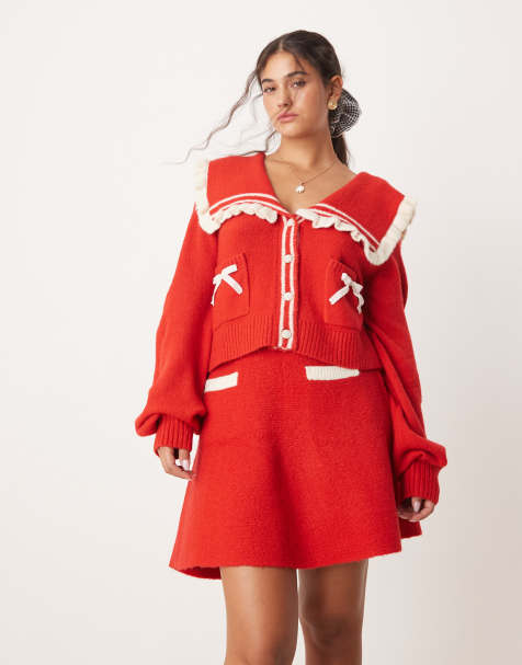 Neon Rose - Gilet d'ensemble avec col volanté - Rouge - view 1