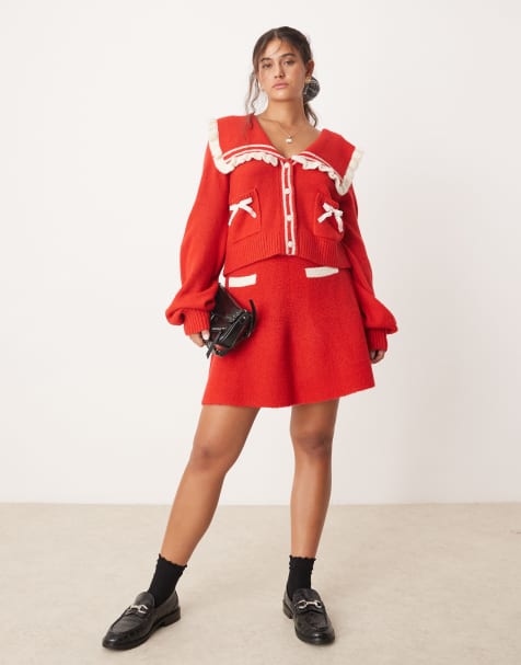 Neon Rose - Gilet d'ensemble avec col volanté - Rouge - view 1