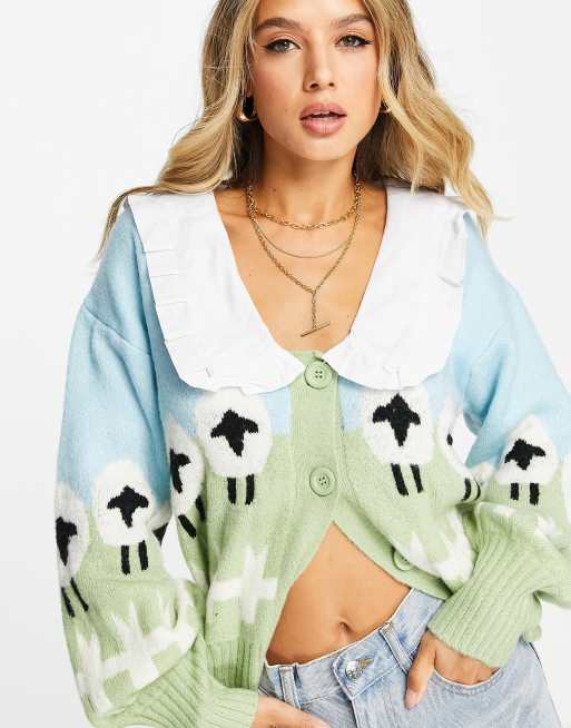 Neon Rose - Gilet oversize avec col et imprimé moutons en maille