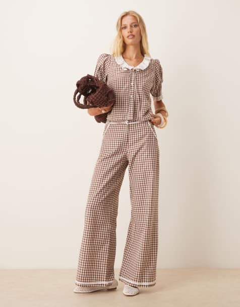 Neon Rose gingham co-ord in brown - view 1