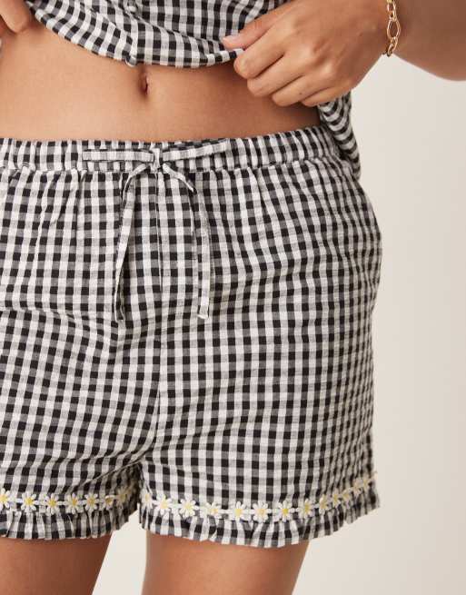 Neon Rose gingham ruffle edge shorts in black (part of a set), 4 of 5