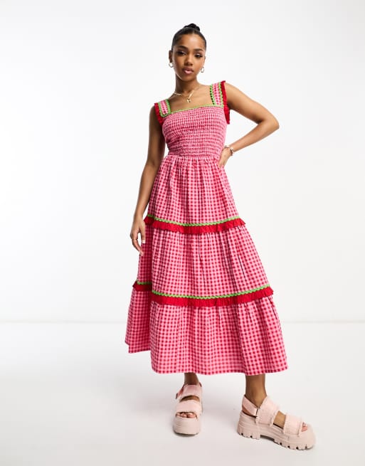 pink gingham ruffle dress