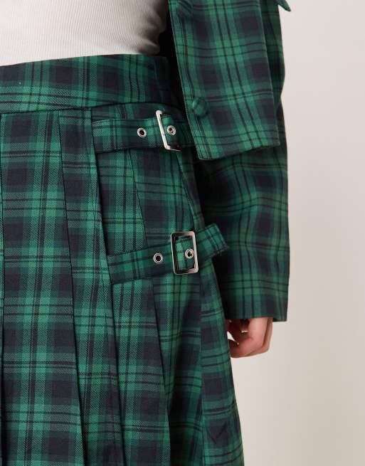 Neon Rose - Gonna midi stile kilt blu navy a quadri scozzesi, 3 di 5