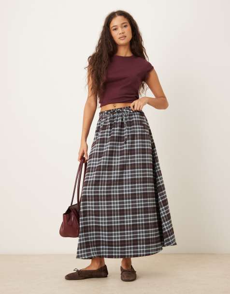 Neon Rose midaxi navy check skirt