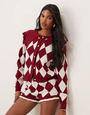 Shop Neon Rose Harlequin Argygle Knit Shorts In Red