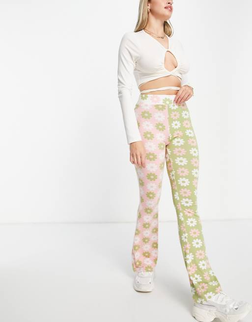 Neon Rose high waisted flare trousers in mix retro floral co-ord, 3 of 4