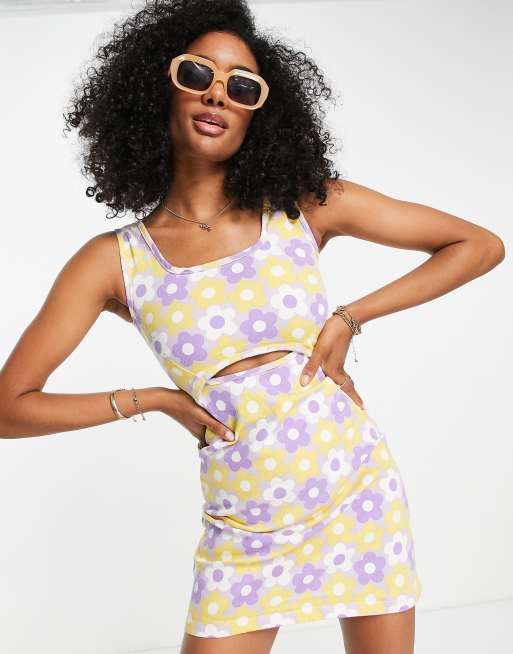 beetje Grootste Ontslag nemen Neon Rose - Jaren 60 stijl mini jurk met A-lijn en vierkante hals in retro  bloemenprint | ASOS