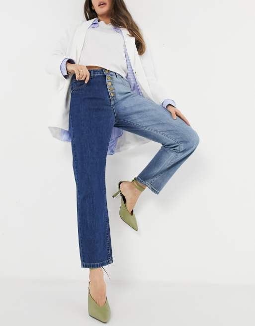 Neon Rose – Jeans mit hoher Taille und geknöpftem Beinschlitz