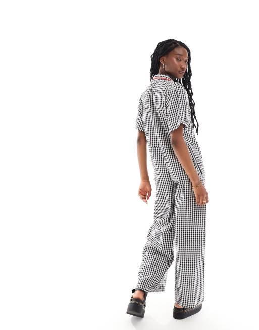 Neon Rose - Jumpsuit met wijde pijpen en gingham ruit in zwart, 4 van 4