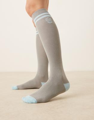 knee high socks in gray and blue