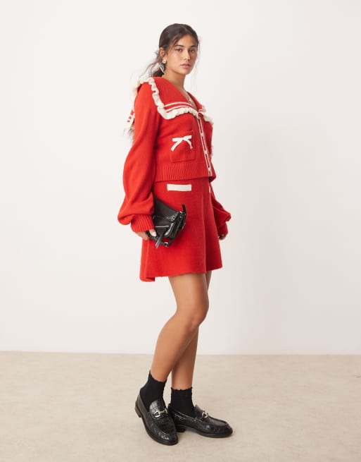 Neon Rose knit pocket detail mini skirt in red - part of a set