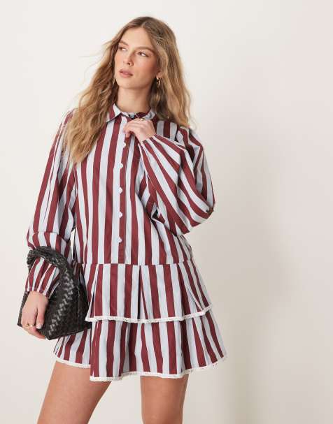 Neon Rose drop hem striped pleated hem mini dress in multi