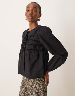 Neon Rose - Kurz geschnittene Bluse in Schwarz mit Schleifendetail