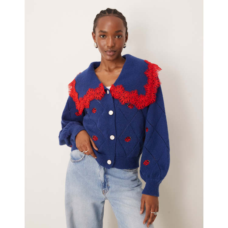 Neon Rose ladybird embroidered cardigan in navy | ASOS