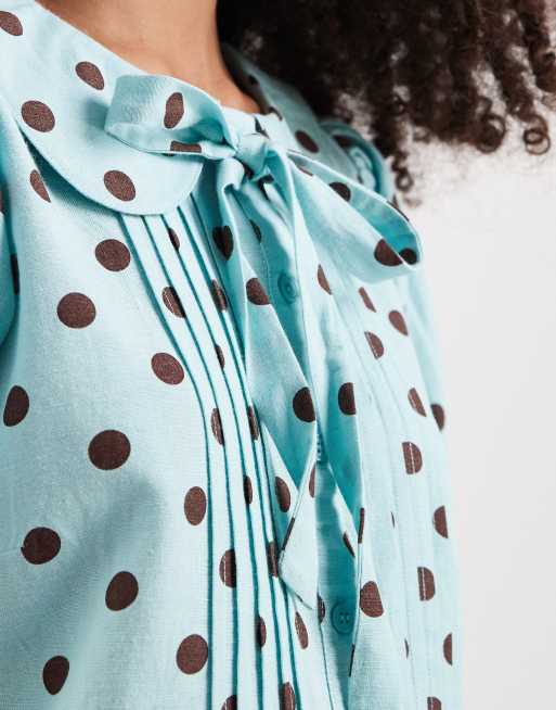 Neon Rose – Lias – Bluse in Seemoos mit Punktemuster und Puffärmeln, 3 von 4