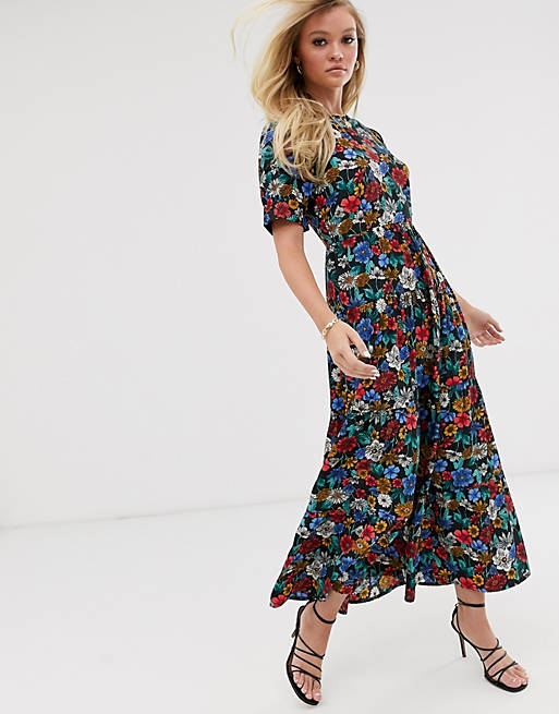 Neon Rose maxi tea dress with balloon sleeves in vintage floral | ASOS