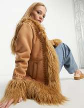 Topshop Petite faux fur coat in toffee