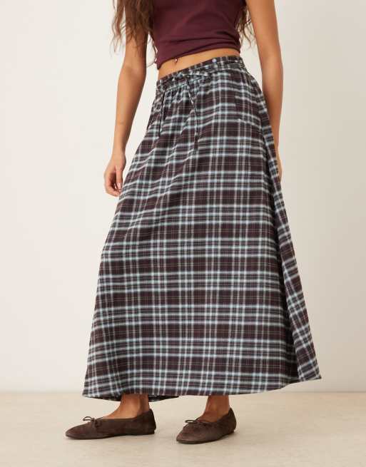 Neon Rose midaxi navy plaid skirt, 2 of 5