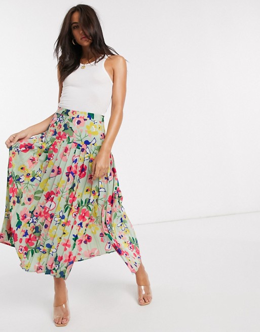 Neon Rose midaxi pleated skirt with drop waist in vintage floral