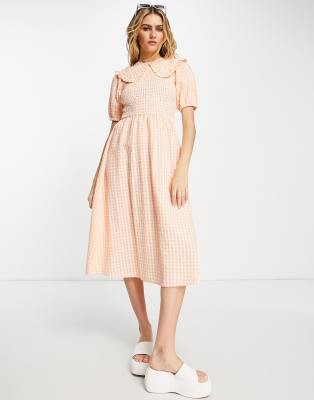 neon rose gingham dress