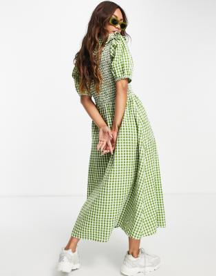 neon rose gingham dress