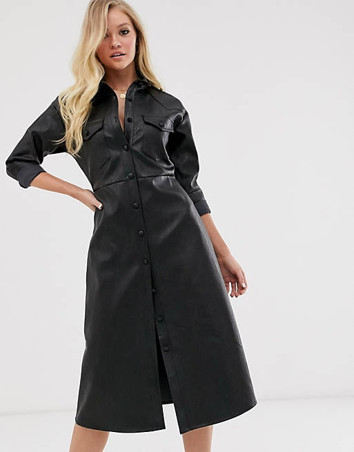 Neon Rose midi shirt dress in faux leather | ASOS