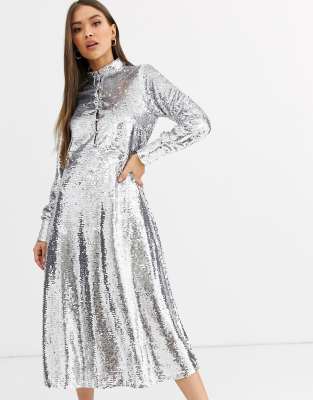 long sleeve sequin shirt dress