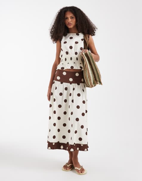 Neon Rose midi skirt in brown polka dot (part of a set) - view 1