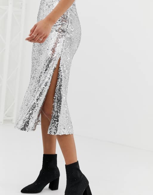 Neon rose midi 2025 skirt in sequin