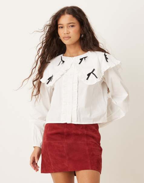 Neon Rose oversized bow detail collared blouse in white - view 1