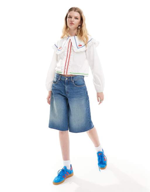 Neon Rose oversized collar cherry detail blouse in white, 3 of 4