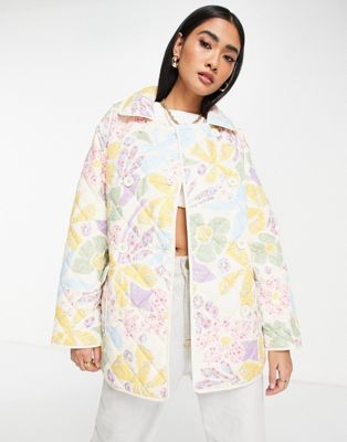 Neon Rose oversized jacket in quilted floral co-ord