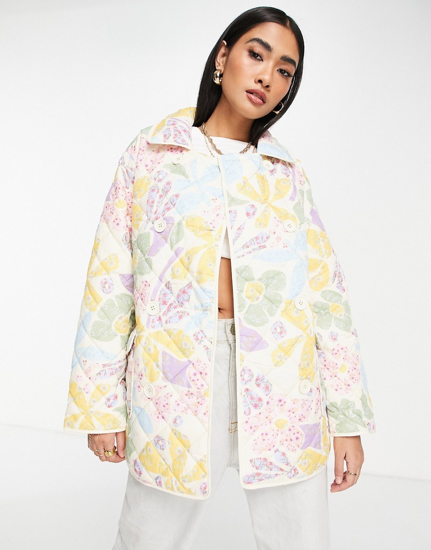 Neon Rose oversized jacket in quilted floral - part of a set-Multi