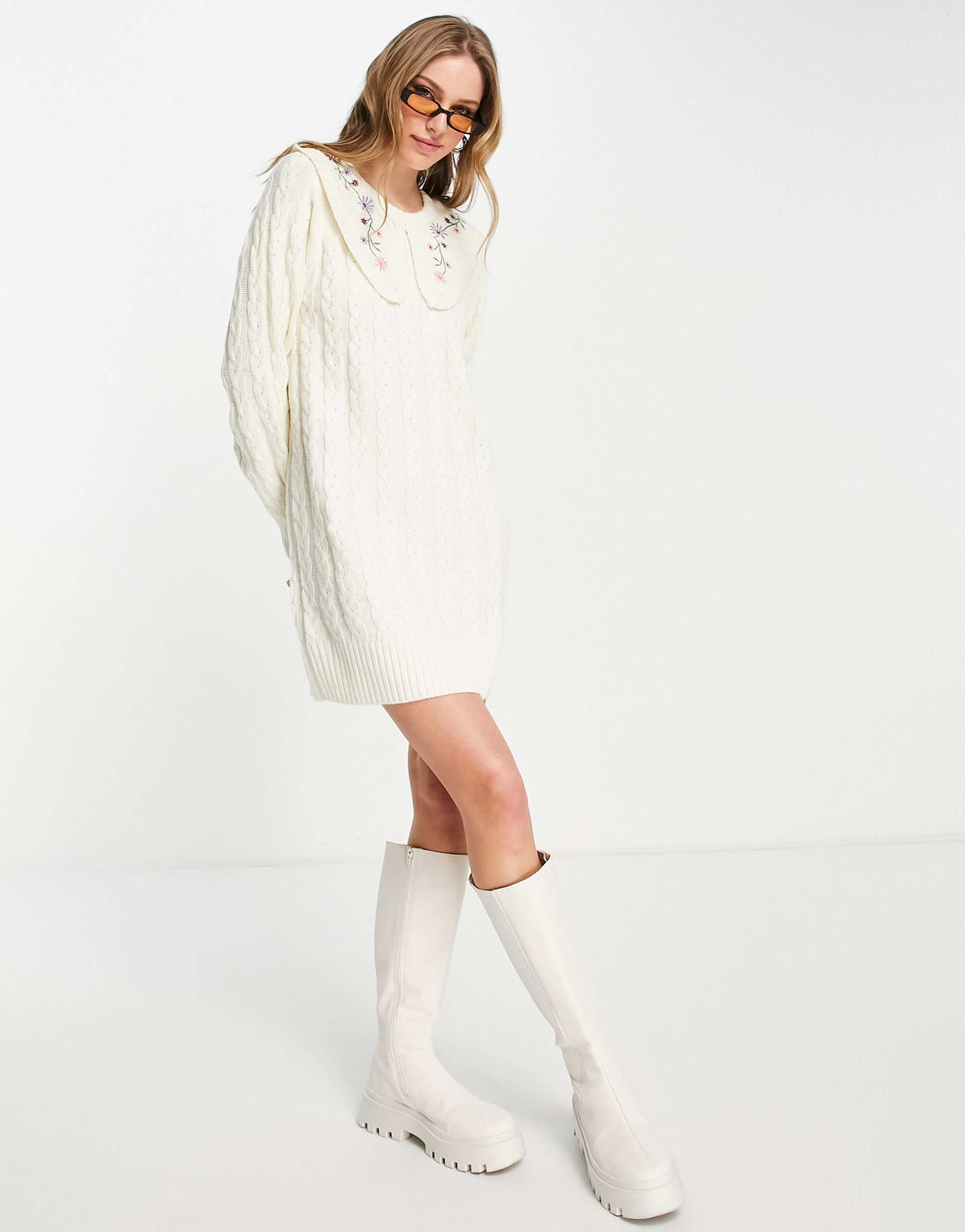 Neon Rose oversized jumper dress with vintage embroidered collar view 2