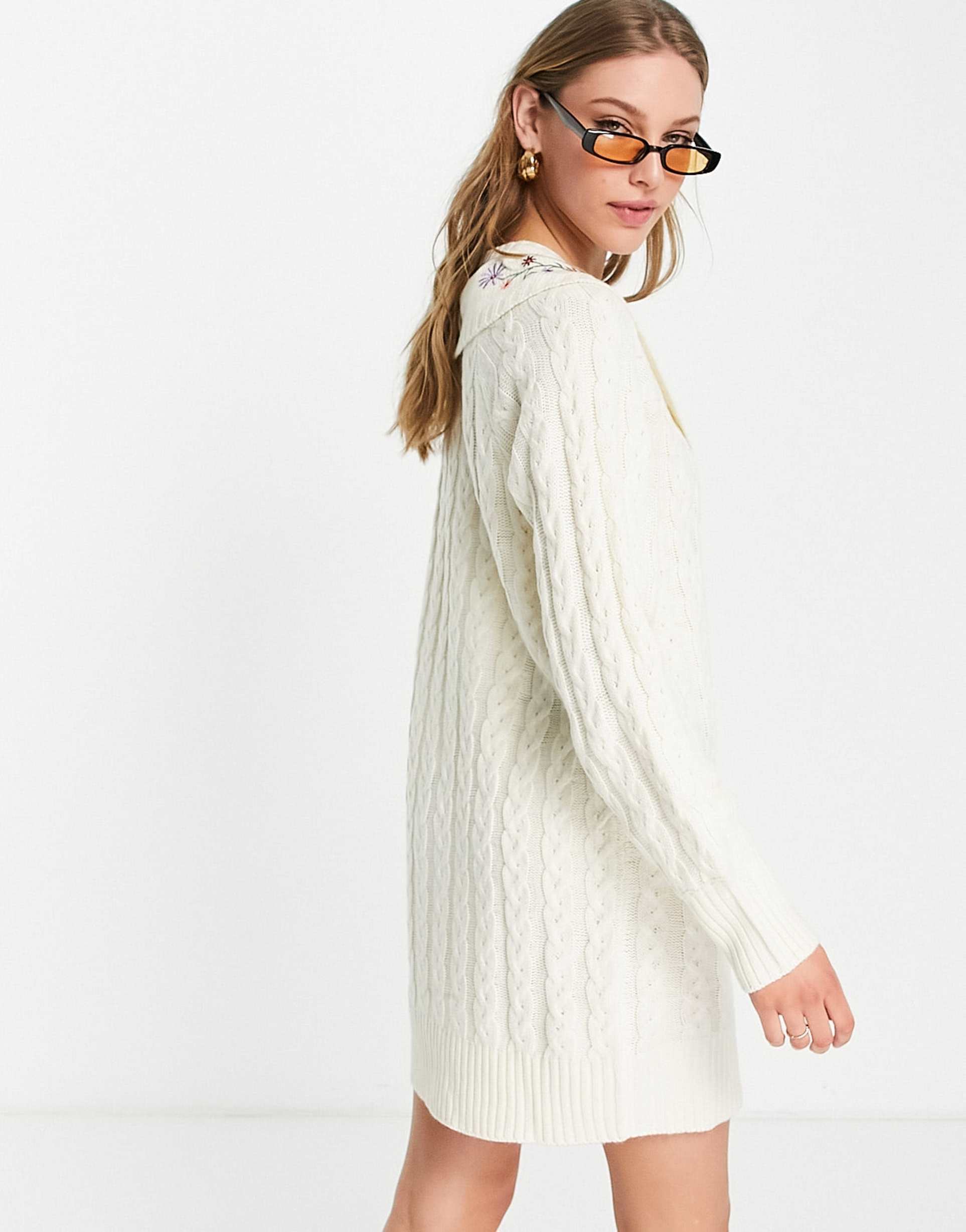 Neon Rose oversized jumper dress with vintage embroidered collar view 3