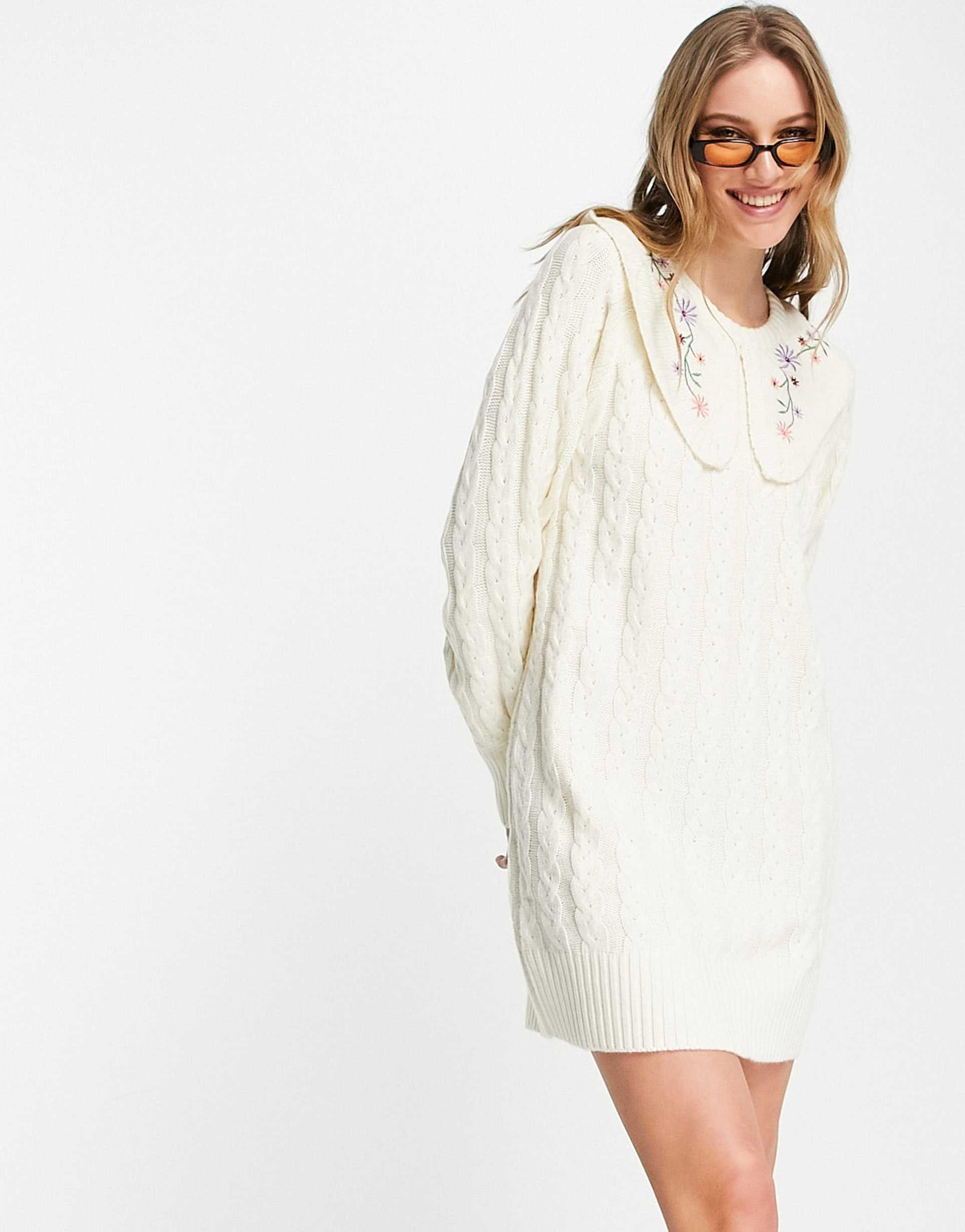 Neon Rose oversized jumper dress with vintage embroidered collar view 4