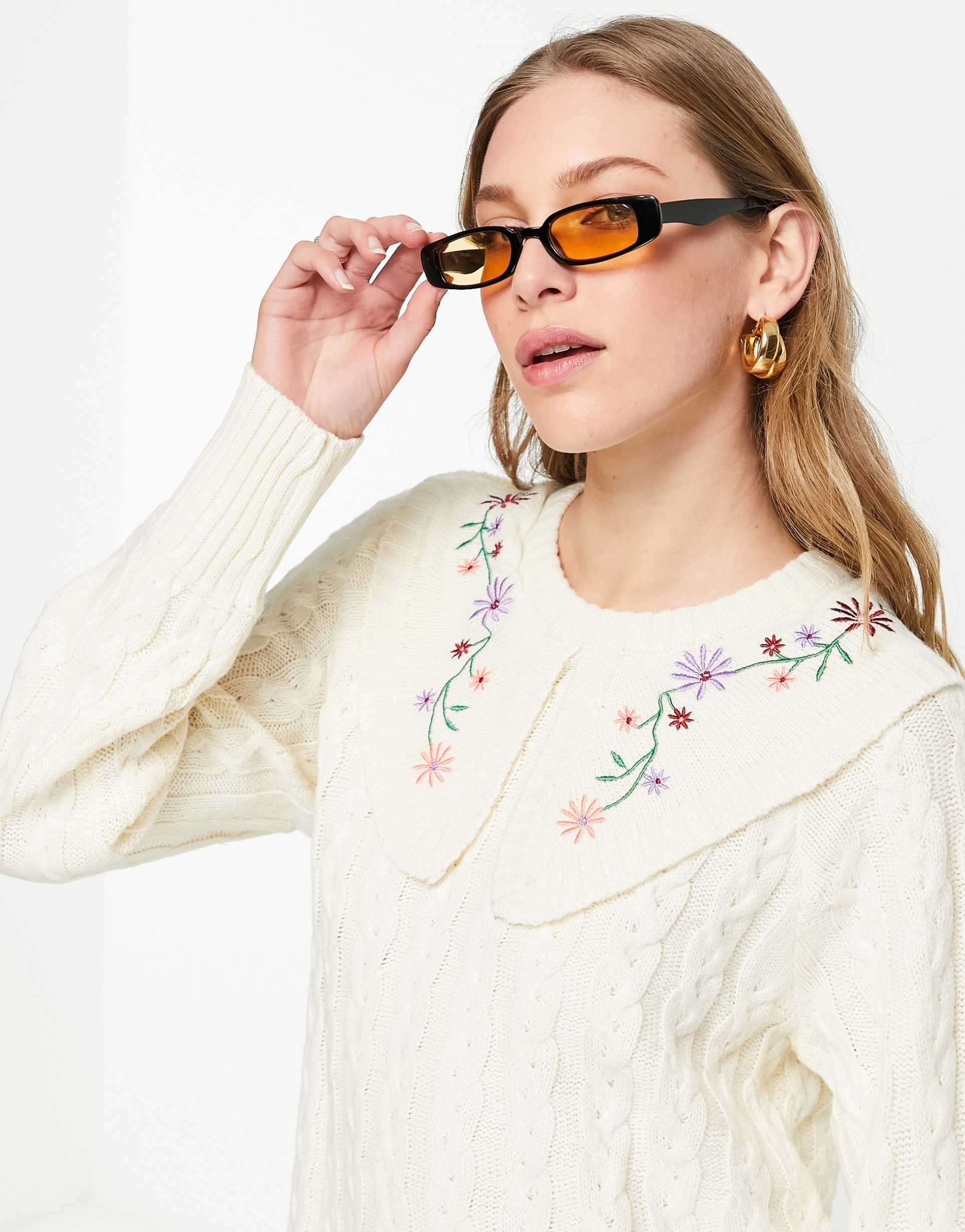 Neon Rose oversized jumper dress with vintage embroidered collar