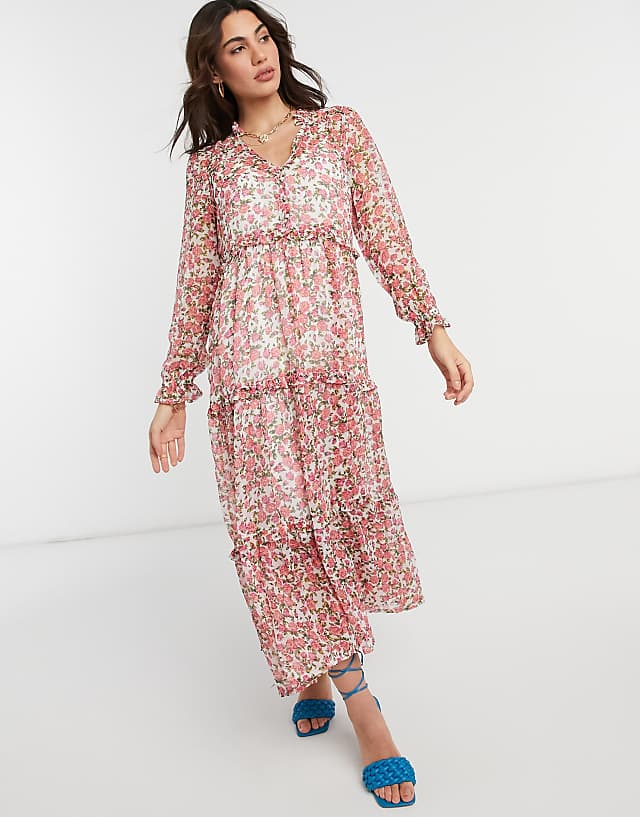 Neon Rose oversized maxi smock dress with tiered skirt in ditsy floral | ASOS
