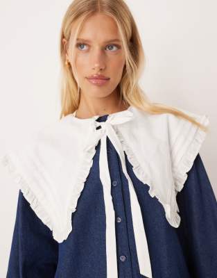 Neon Rose Oversized Removable Collar Denim Mini Smock Dress In Blue