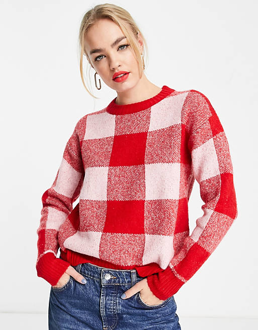 Neon Rose oversized sweater with balloon sleeves in bright check