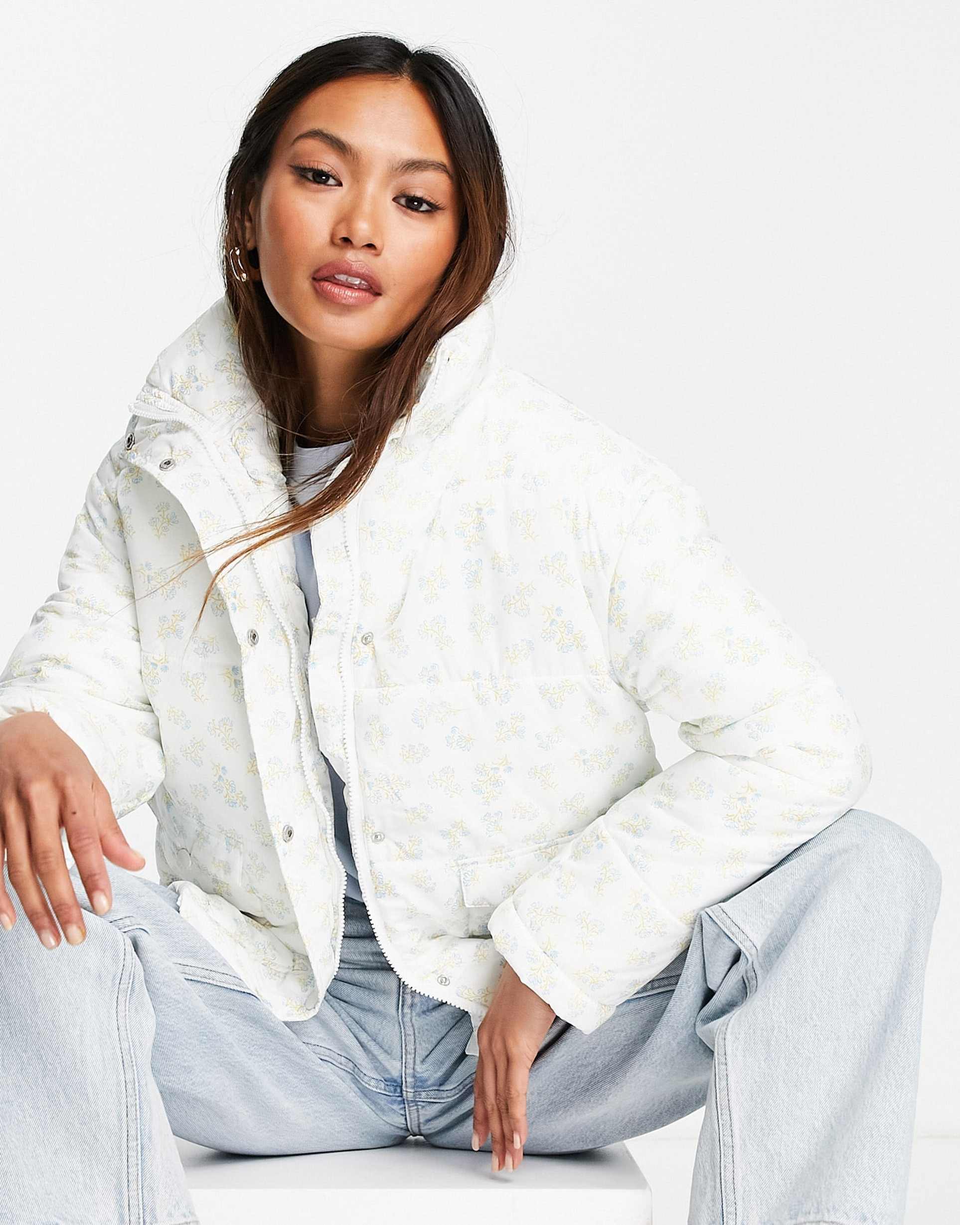 Neon Rose padded jacket in vintage ditsy floral