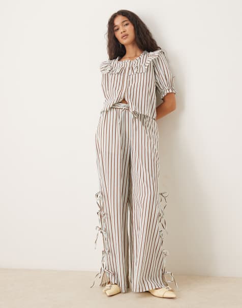 Neon Rose - Pantalon décontracté d'ensemble à rayures noué sur les côtés - Multicolore - view 1