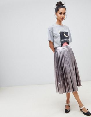 Neon Rose pleated midi skirt in metallic faux leather | ASOS